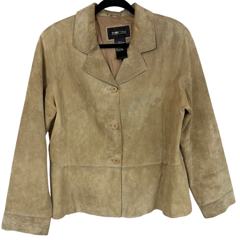 Brandon Thomas Tan Suede Three Button Tailored Classic Jacket XL